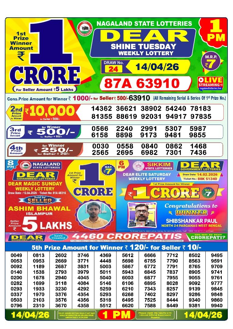 Dear Lottery 1PM Result