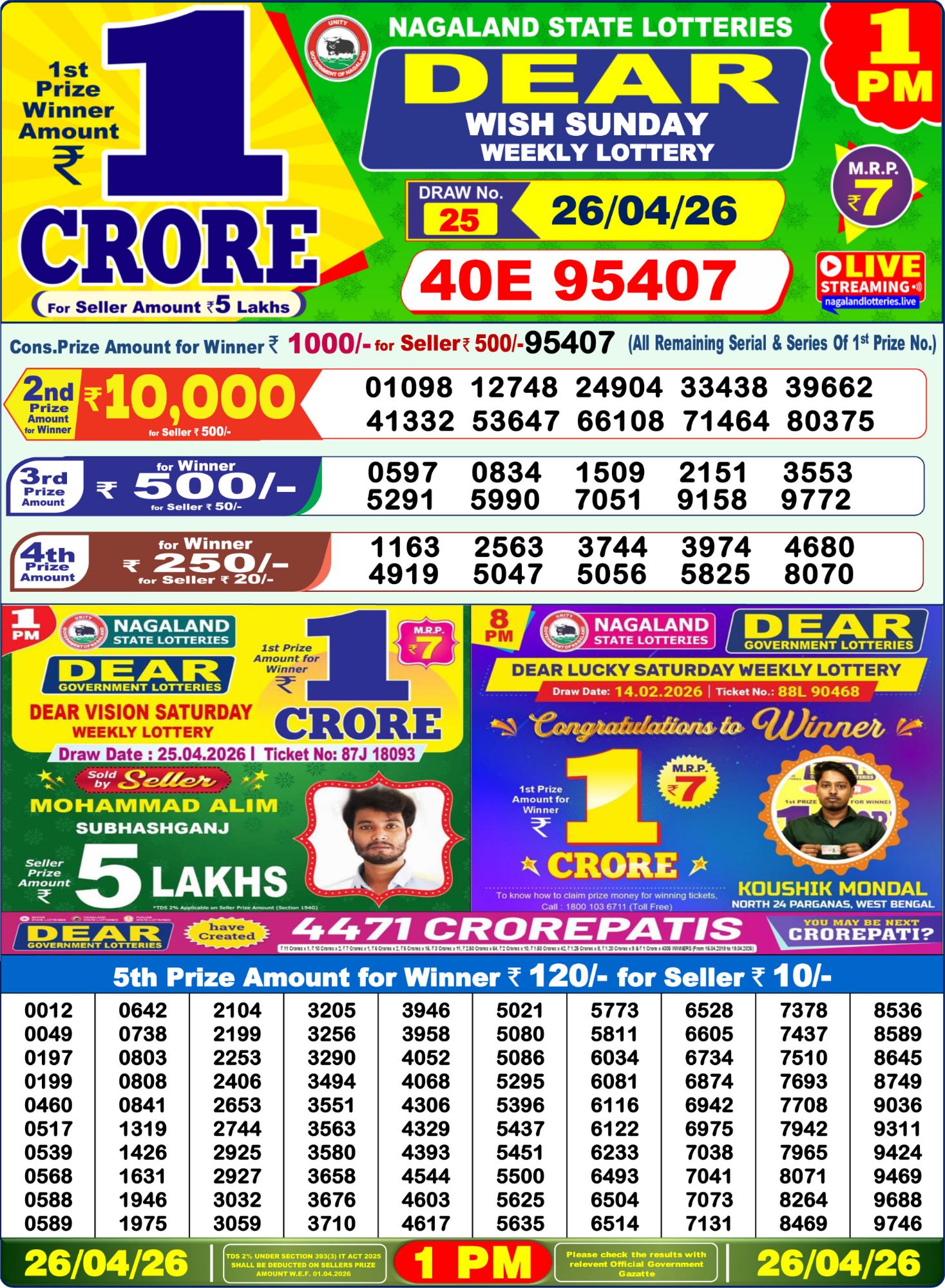 Dear Lottery 1PM Result