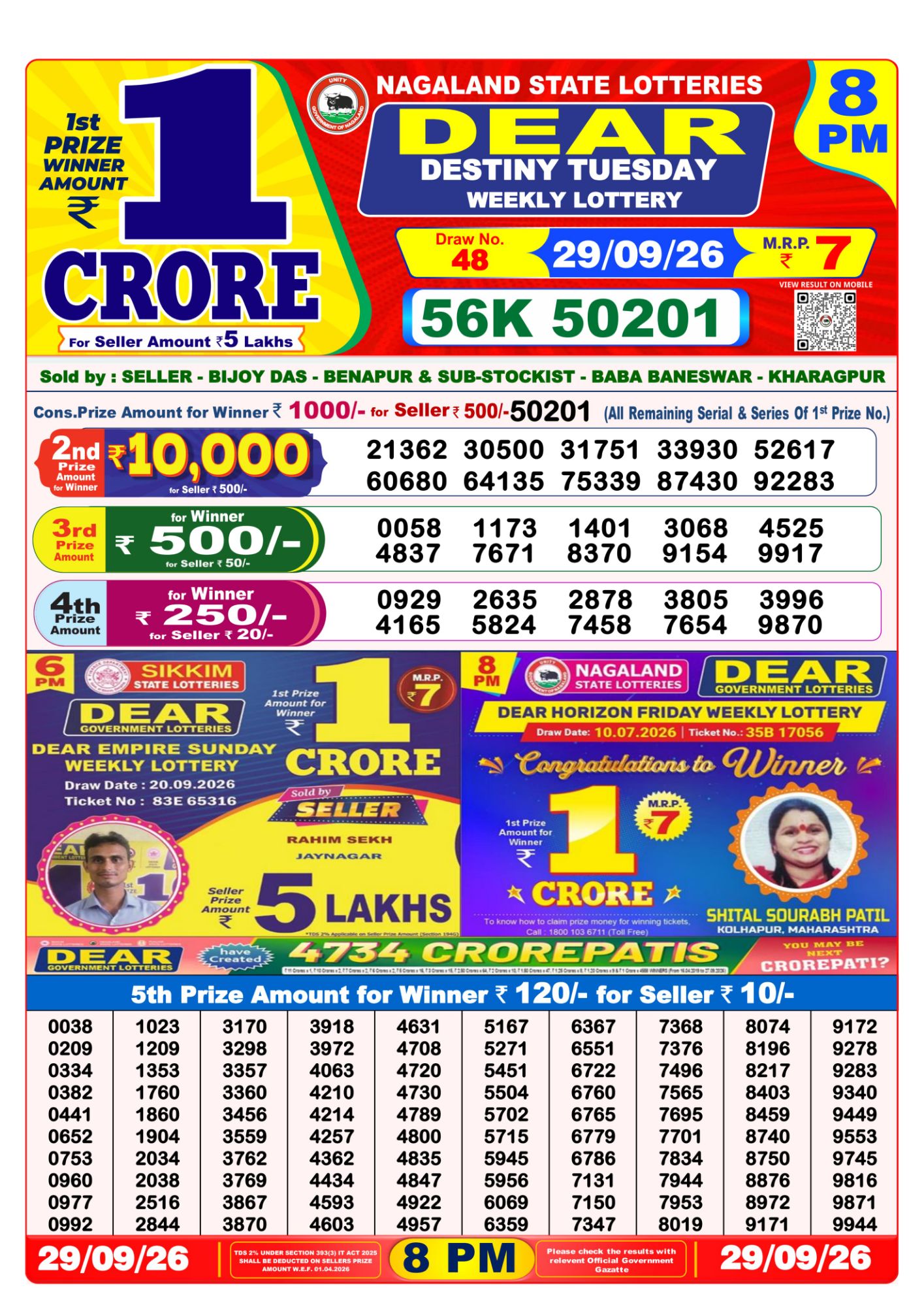 Dear Lottery 8PM Result