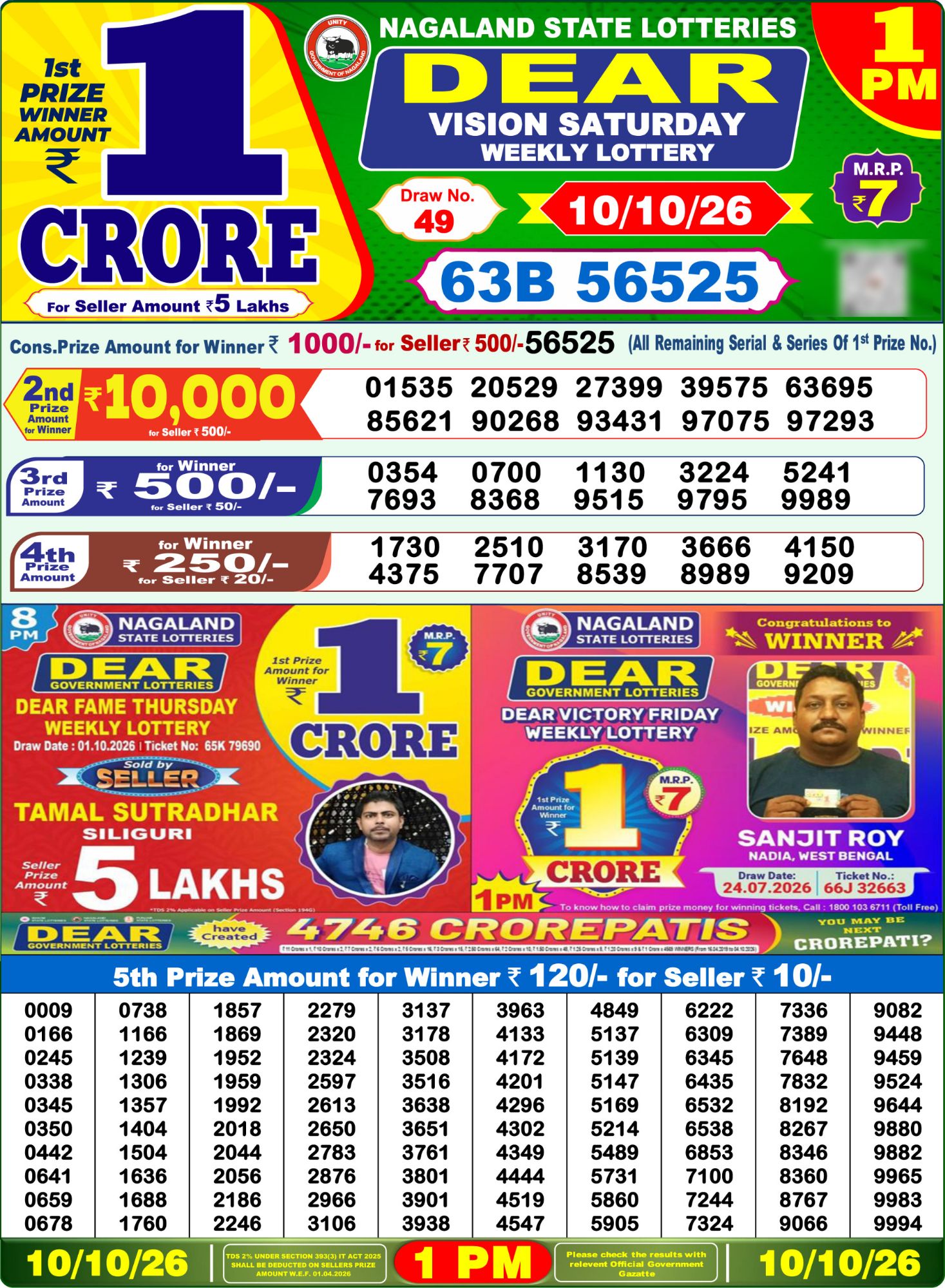 Dear Lottery 1PM Result
