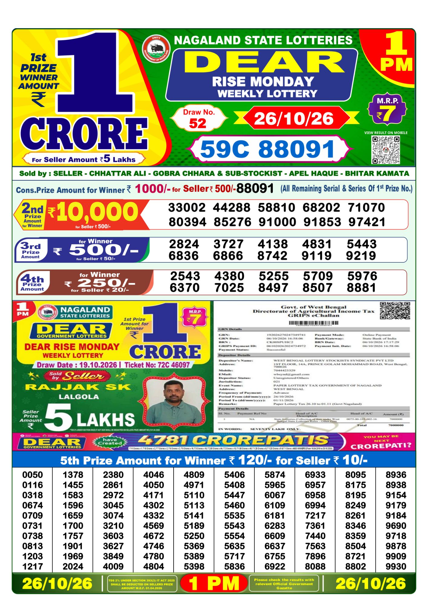 Dear Lottery 1PM Result